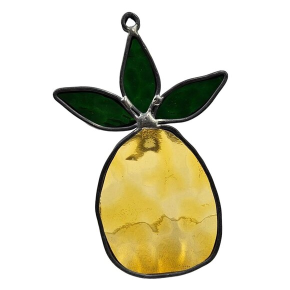 Vintage Stained Glass Pineapple Suncatcher Ornament Yellow Green - Picture 1 of 5